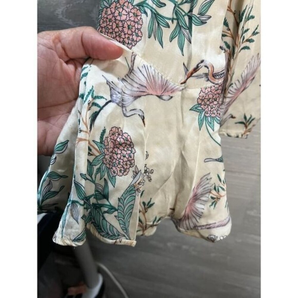 ZARA Silk Floral Detail‎ Bird Pattern Kimono Cream Small - Picture 5 of 6